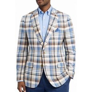 Tallia Linen 2 Button Plaid Sport Coat Blazer Blazer 56L Lightweight Summer